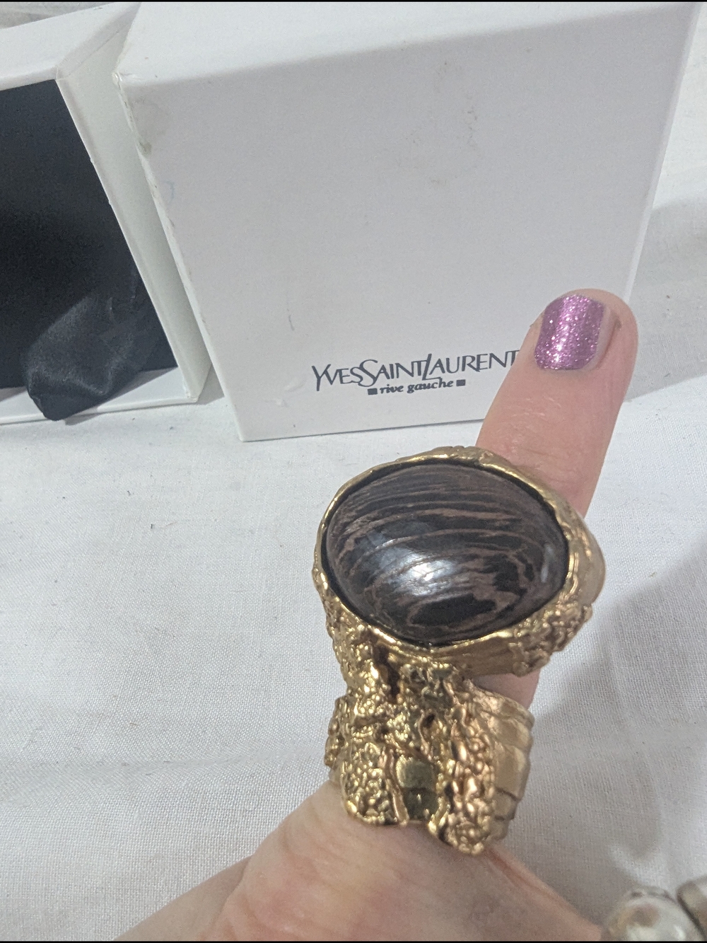 Yves Saint Laurent Gold-Tone Statement Ring with Brown Stone